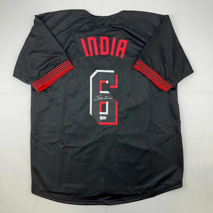 Autographed/Signed Jonathan India Cincinnati Black City Connect Baseball Jersey Beckett BAS COA