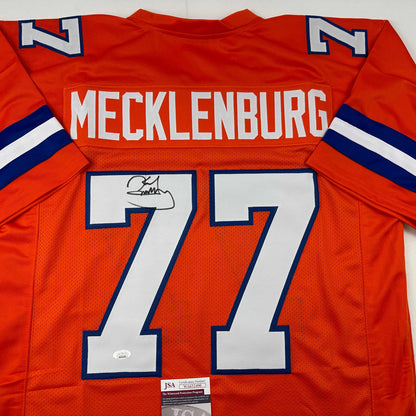 Autographed/Signed Karl Mecklenburg Denver Orange Football Jersey JSA COA
