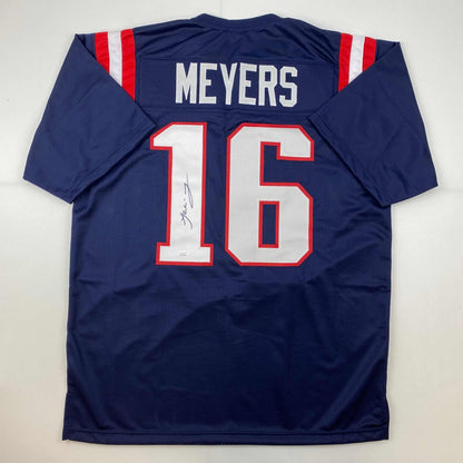 Autographed/Signed Jakobi Meyers New England Blue Football Jersey JSA COA