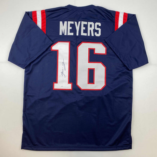 Autographed/Signed Jakobi Meyers New England Blue Football Jersey JSA COA