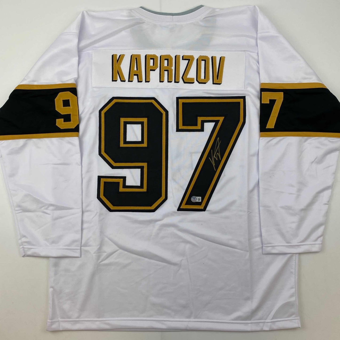 Autographed/Signed Kirill Kaprizov Minnesota White/Gold Hockey Jersey Beckett BAS COA