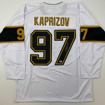 Autographed/Signed Kirill Kaprizov Minnesota White/Gold Hockey Jersey Beckett BAS COA