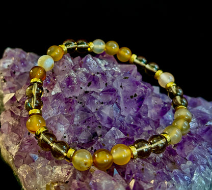 Bohemian "Overthinker's Elixir" Bracelet – Handcrafted Botswana Agate & Smoky Quartz for Grounding & Clarity