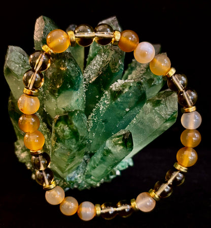 Bohemian "Overthinker's Elixir" Bracelet – Handcrafted Botswana Agate & Smoky Quartz for Grounding & Clarity