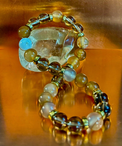 Bohemian "Overthinker's Elixir" Bracelet – Handcrafted Botswana Agate & Smoky Quartz for Grounding & Clarity