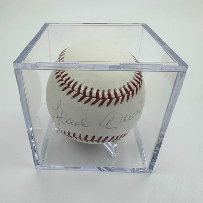 Autographed/Signed Hank Aaron Rawlings Official League Baseball JSA COA