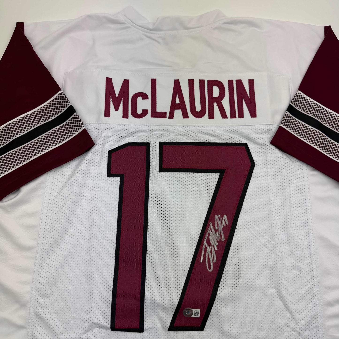 Autographed/Signed Terry McLaurin Washington White Football Jersey Beckett BAS COA