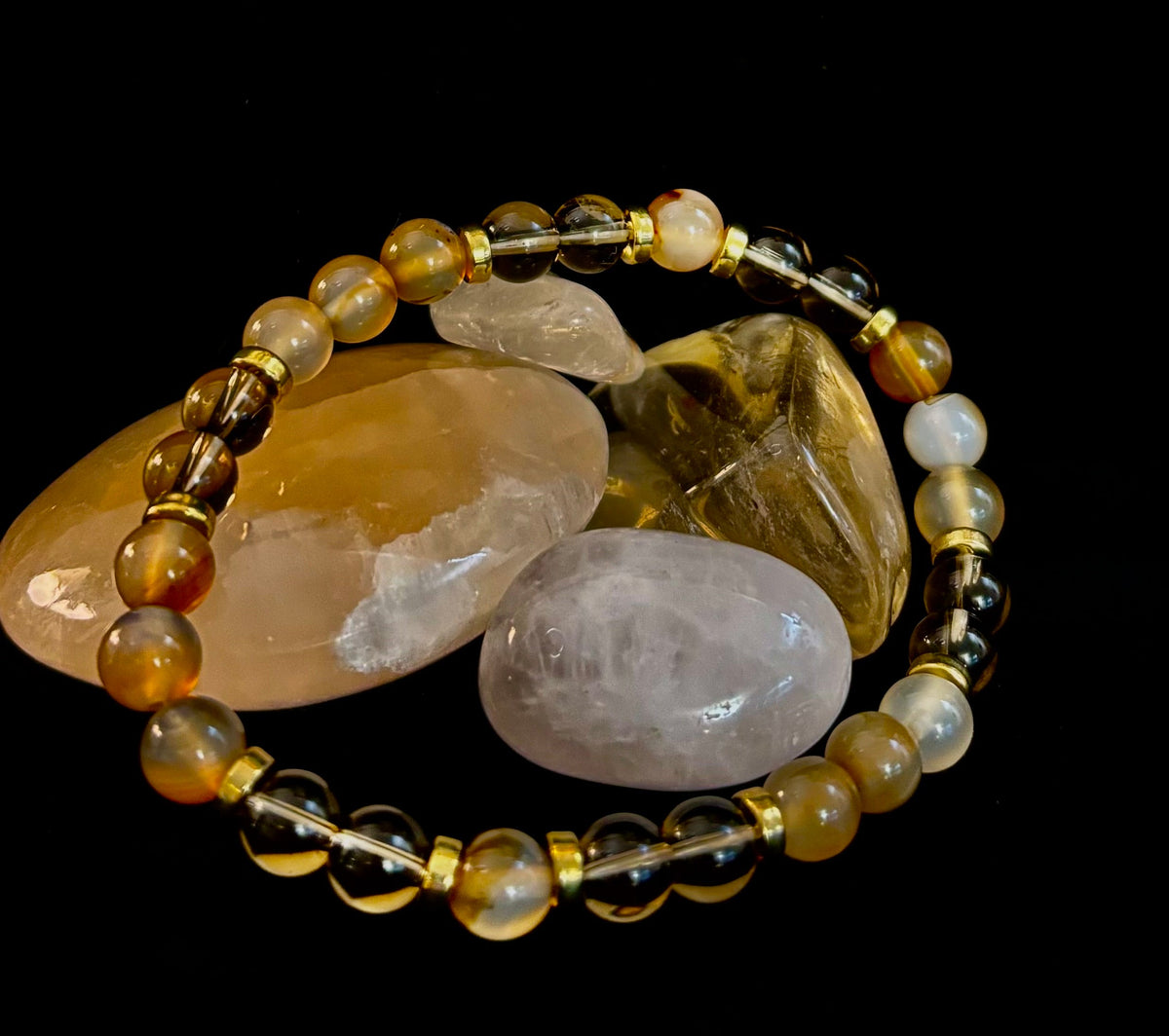 Bohemian "Overthinker's Elixir" Bracelet – Handcrafted Botswana Agate & Smoky Quartz for Grounding & Clarity