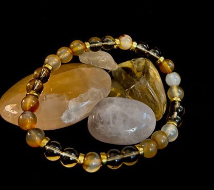 Bohemian "Overthinker's Elixir" Bracelet – Handcrafted Botswana Agate & Smoky Quartz for Grounding & Clarity