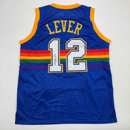Autographed/Signed Fat Lever Denver Blue Retro Rainbow Basketball Jersey JSA COA