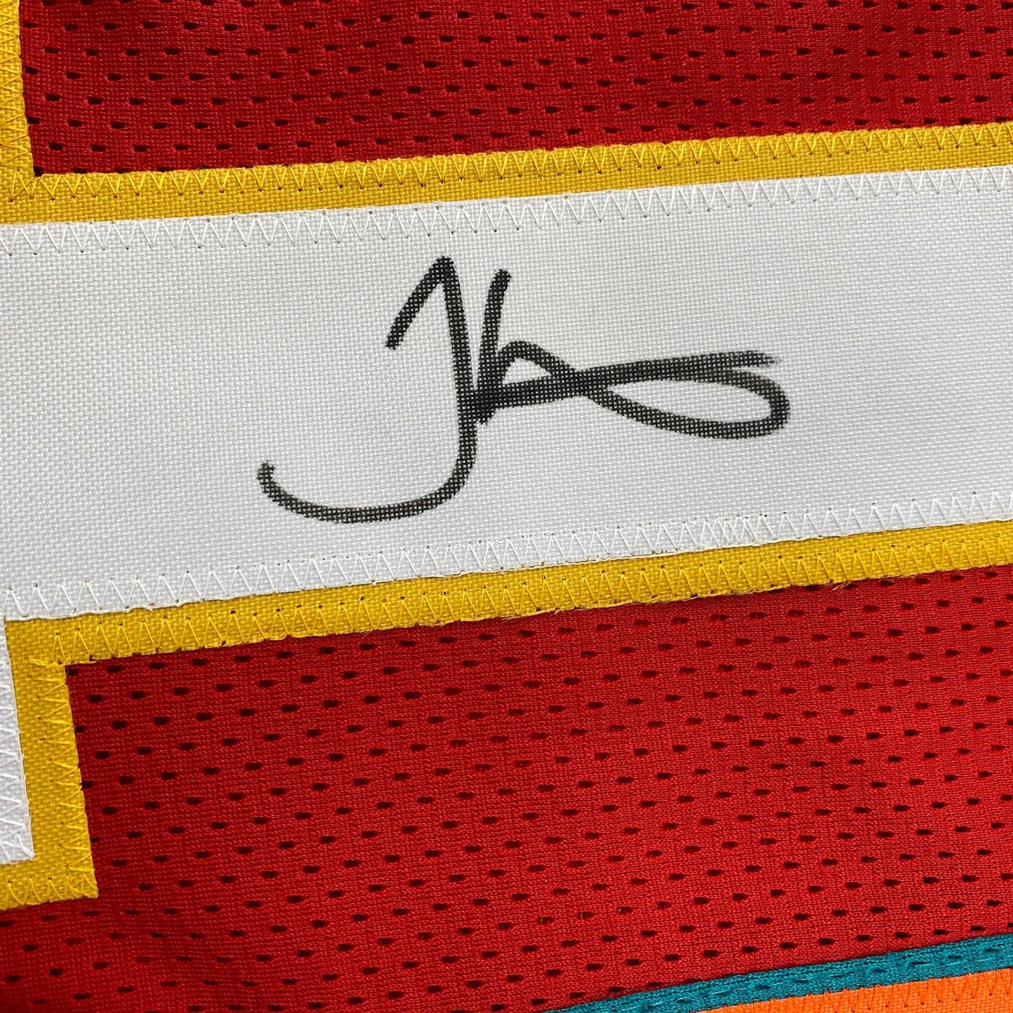 Autographed/Signed Tyreek Hill Miami Kansas City Split Red/Teal Football Jersey JSA COA