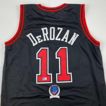 Autographed/Signed DeMar DeRozan Chicago Black Basketball Jersey Beckett BAS COA
