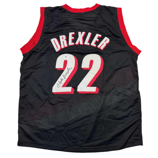 Autographed/Signed Clyde Drexler Portland Black Basketball Jersey PSA COA