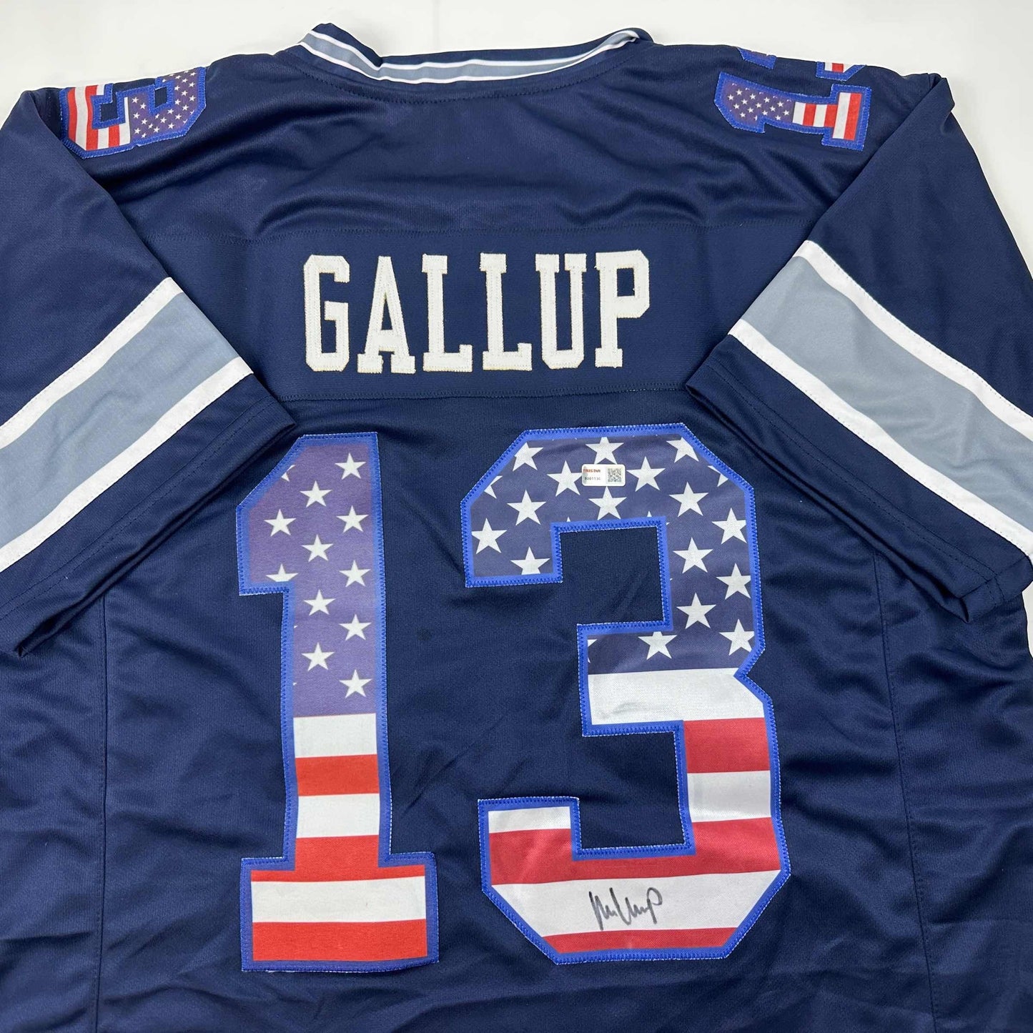 Autographed/Signed Michael Gallup Dallas America's Team Blue Football Jersey Tristar COA