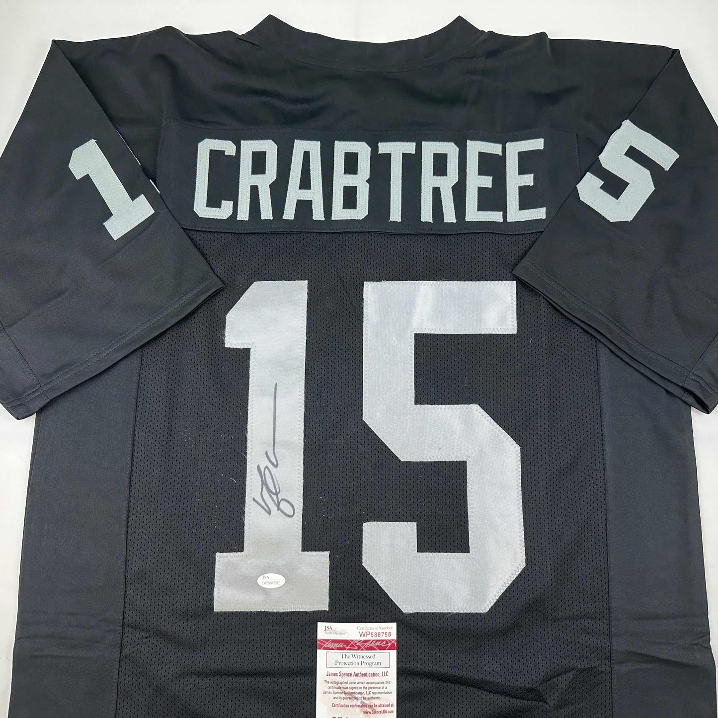 Autographed/Signed Michael Crabtree Oakland Las Vegas Black Football Jersey JSA COA