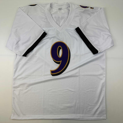 Autographed/Signed Justin Tucker Baltimore White Football Jersey JSA COA