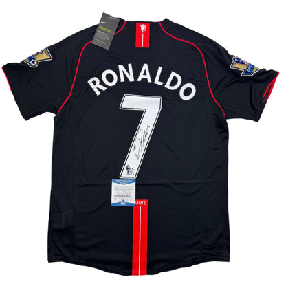 Autographed/Signed Cristiano Ronaldo Manchester United Black Soccer Jersey Beckett BAS COA #2