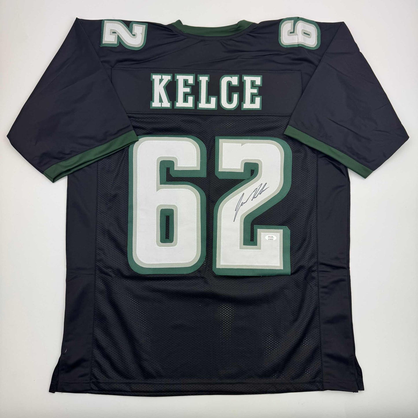Autographed/Signed Jason Kelce Philadelphia Black Football Jersey PSA COA