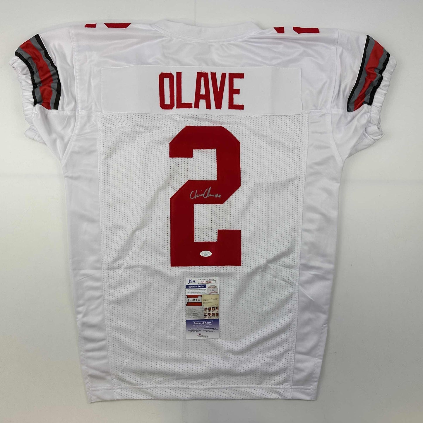Autographed/Signed Chris Olave Ohio State White College Football Jersey JSA COA