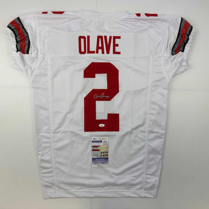 Autographed/Signed Chris Olave Ohio State White College Football Jersey JSA COA