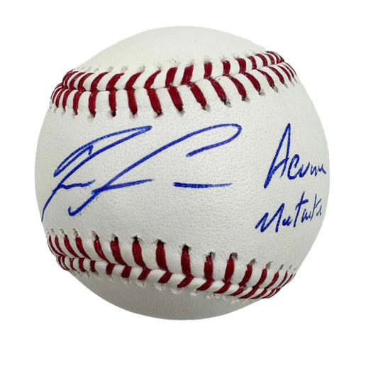 Autographed/Signed Ronald Acuna Jr. "Acuna Matata" Rawlings Official Major League ROML Baseball Beckett BAS COA
