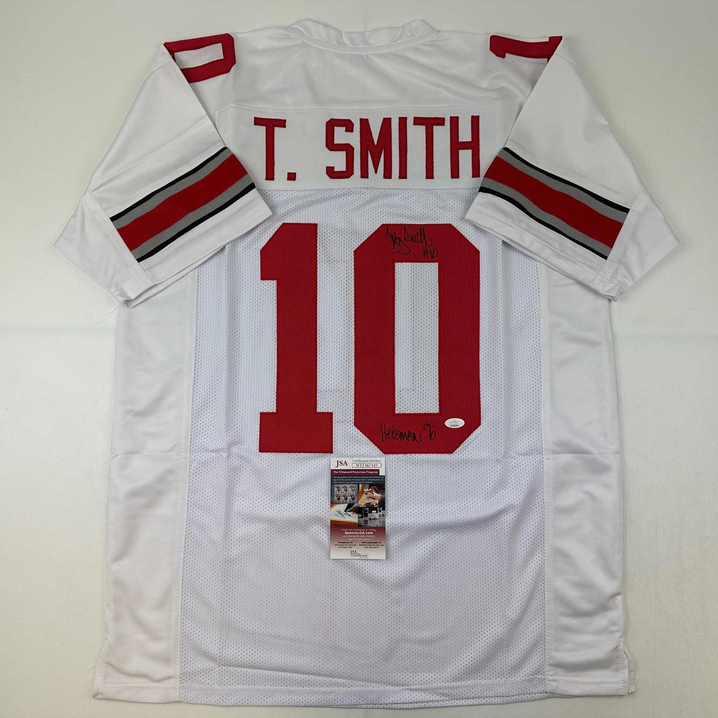 Autographed/Signed Troy Smith Heisman 06 Ohio State White College Football Jersey JSA COA