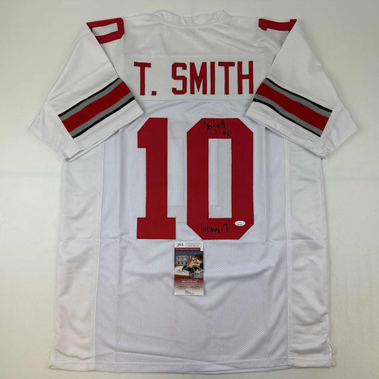 Autographed/Signed Troy Smith Heisman 06 Ohio State White College Football Jersey JSA COA