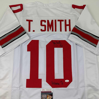 Autographed/Signed Troy Smith Heisman 06 Ohio State White College Football Jersey JSA COA