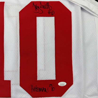 Autographed/Signed Troy Smith Heisman 06 Ohio State White College Football Jersey JSA COA