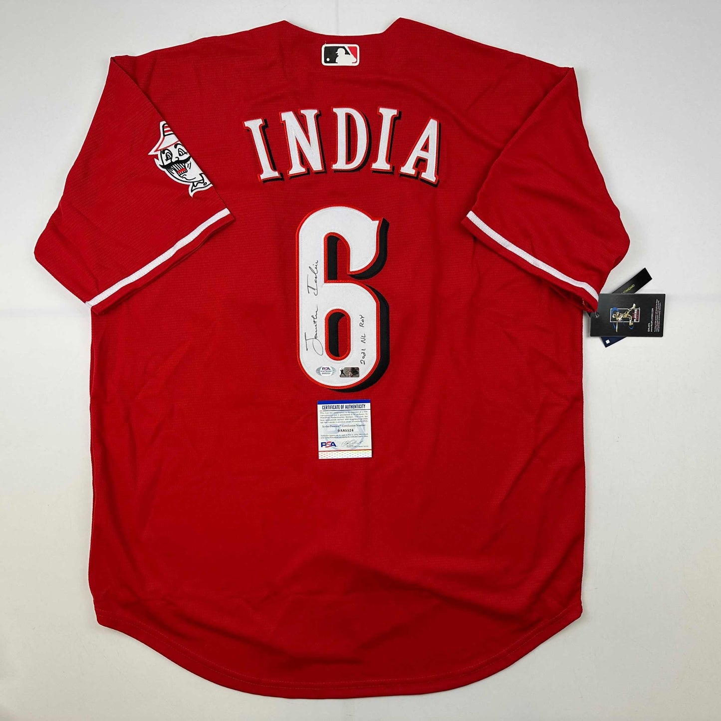 Autographed/Signed Jonathan India 2021 NL ROY Cincinnati Red Baseball Jersey JSA COA