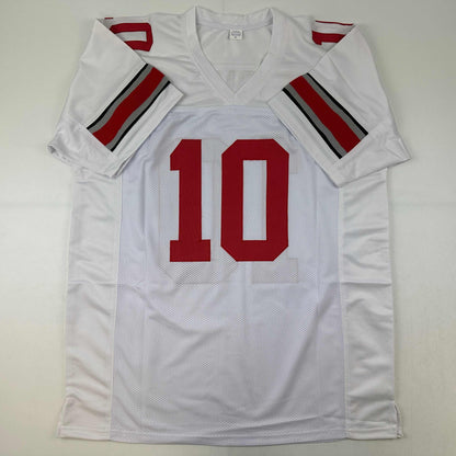 Autographed/Signed Troy Smith Heisman 06 Ohio State White College Football Jersey JSA COA