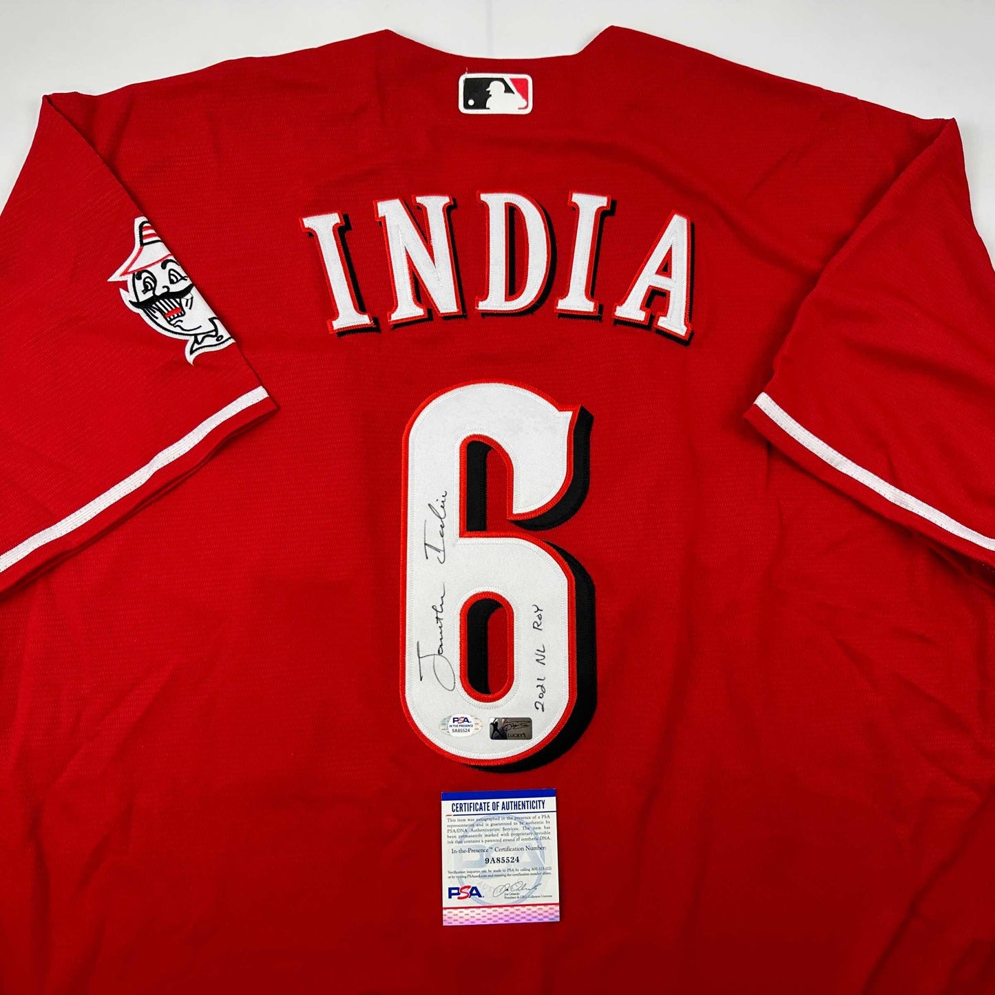 Autographed/Signed Jonathan India 2021 NL ROY Cincinnati Red Baseball Jersey JSA COA