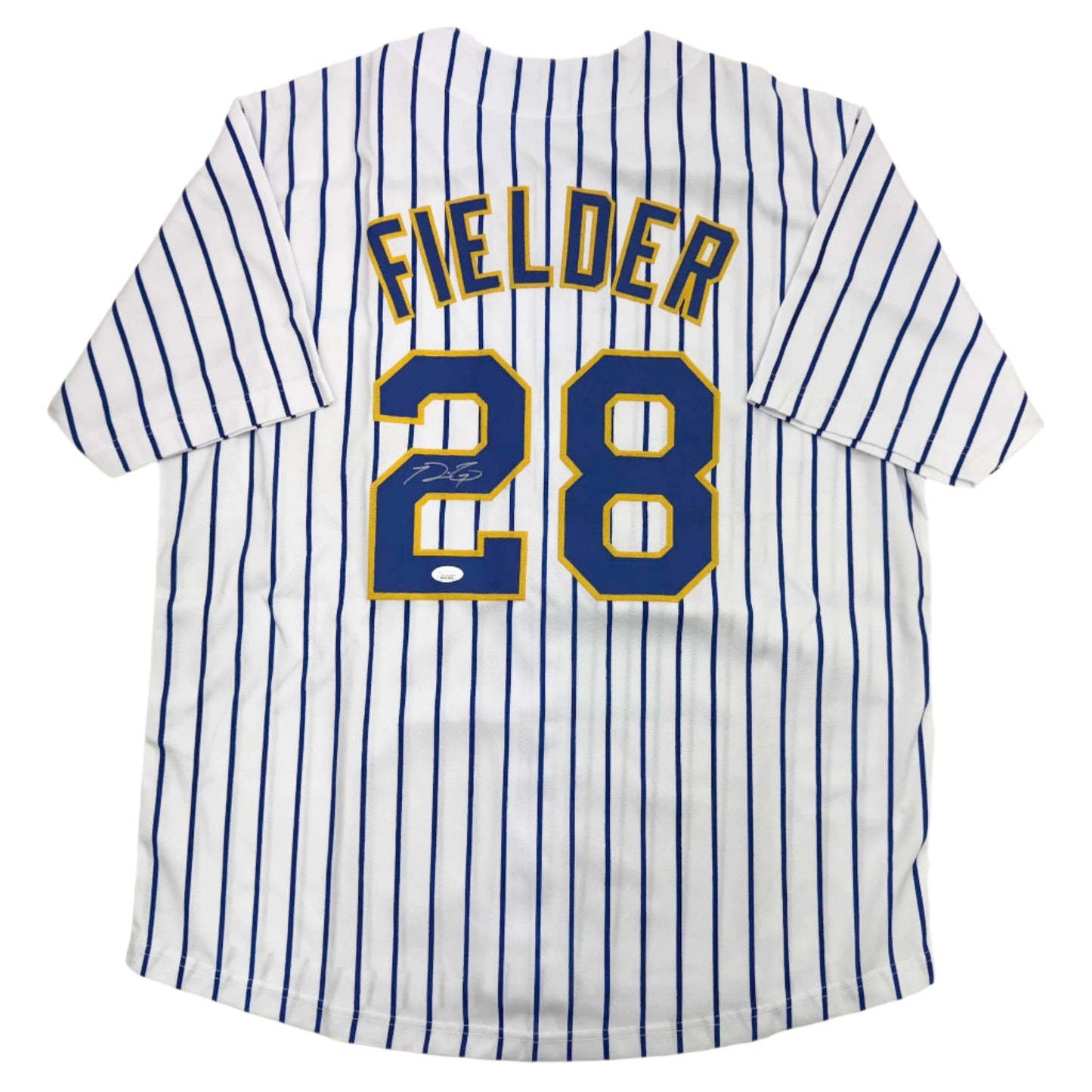 Autographed/Signed Prince Fielder Milwaukee White Pinstripe Baseball Jersey JSA COA