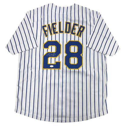 Autographed/Signed Prince Fielder Milwaukee White Pinstripe Baseball Jersey JSA COA