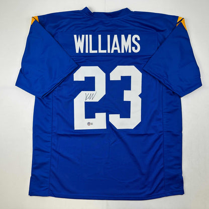 Autographed/Signed Kyren Williams Los Angeles LA Blue Football Jersey Beckett BAS COA