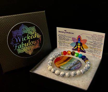 Chakra & White Howlite Energy Bracelet – Stress Relief, Balance & Inner Peace