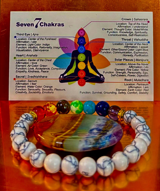 Chakra & White Howlite Energy Bracelet – Stress Relief, Balance & Inner Peace