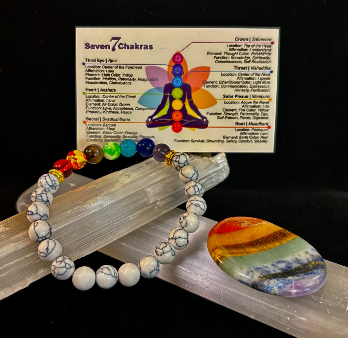 Chakra & White Howlite Energy Bracelet – Stress Relief, Balance & Inner Peace