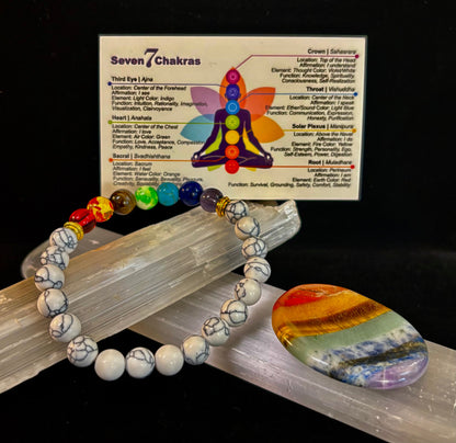 Chakra & White Howlite Energy Bracelet – Stress Relief, Balance & Inner Peace