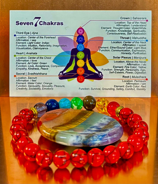 Reiki-infused Chakra & Red Turquoise Energy Alignment Bracelet – 8mm Beads for Spiritual Protection & Vitality (Medium Wrists)