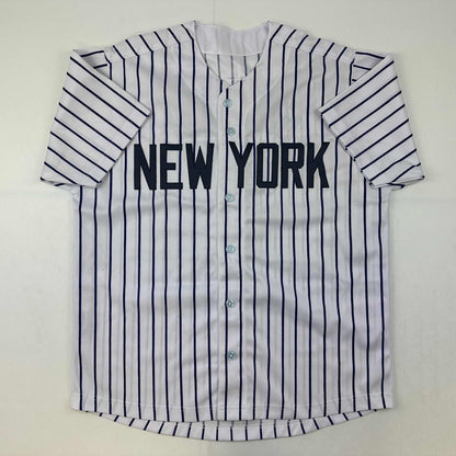 Autographed/Signed Rudy Giuliani New York Pinstripe Baseball Jersey Beckett BAS COA