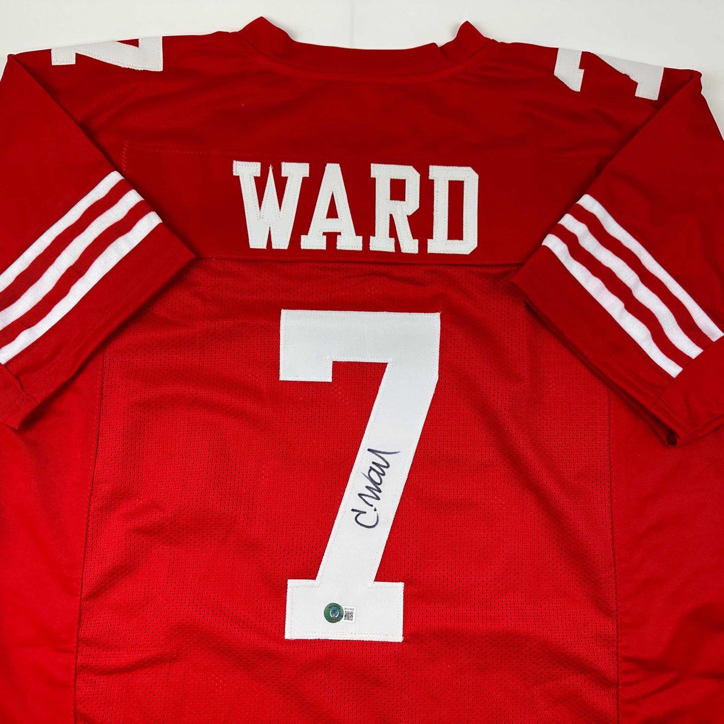 Autographed/Signed Charvarius Ward San Francisco Red Football Jersey Beckett BAS COA