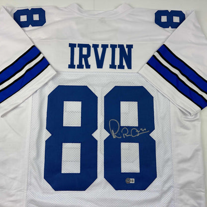 Autographed/Signed Michael Irvin Dallas White Football Jersey Beckett BAS COA