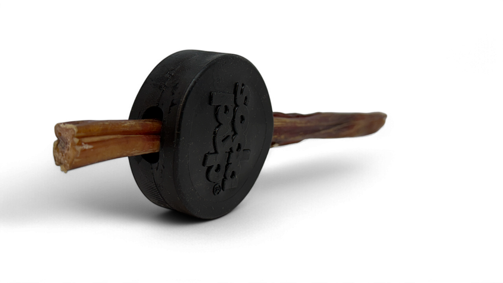 Hockey Puck Bully Stick Holder - Durable Rubber Treat Holder & Chew Toy USA