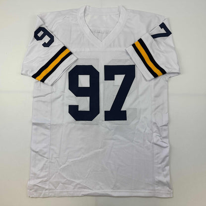 Autographed/Signed Aidan Hutchinson Michigan White College Football Jersey Beckett BAS COA