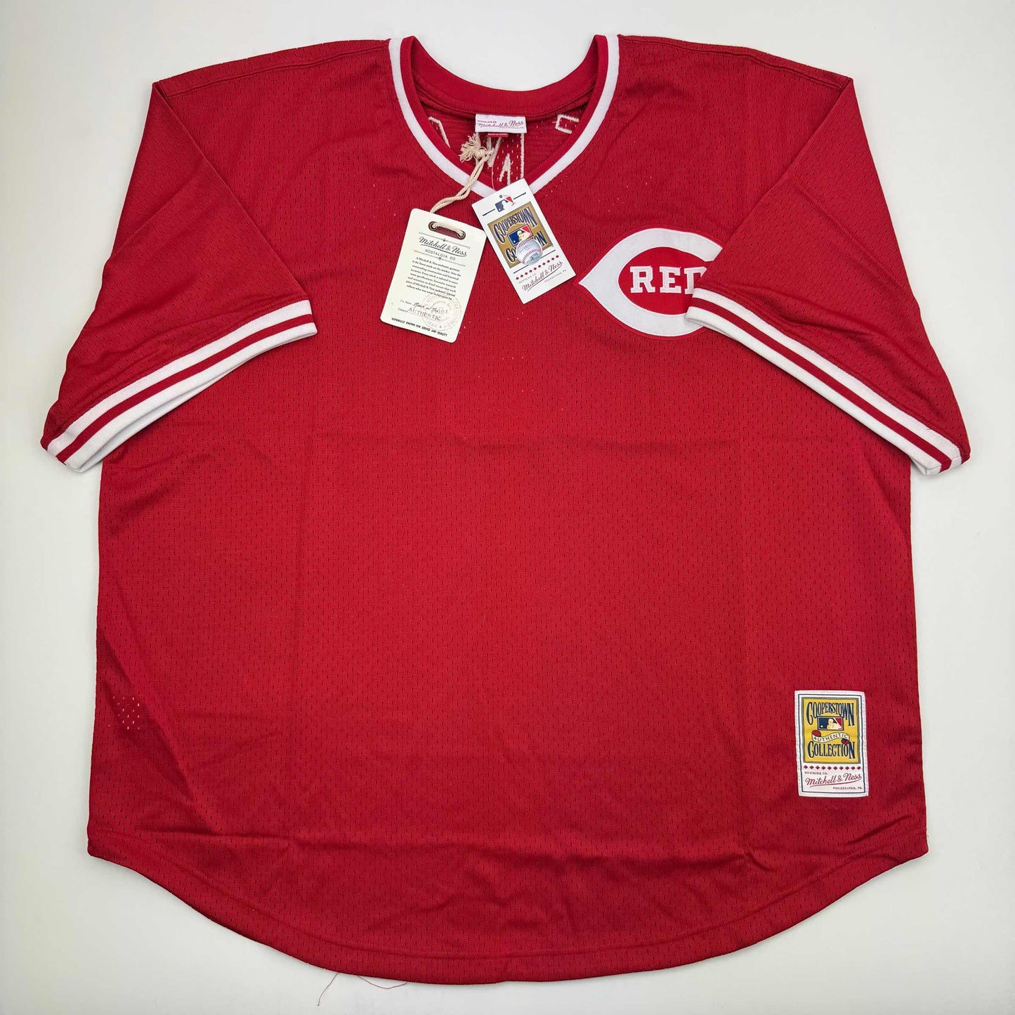Autographed/Signed Johnny Bench Cincinnati Reds Mitchell & Ness Baseball Jersey Fanatics COA