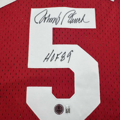 Autographed/Signed Johnny Bench HOF 89 Cincinnati Red Baseball Jersey Beckett BAS COA