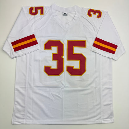 Autographed/Signed Christian Okoye Kansas City White Football Jersey JSA COA