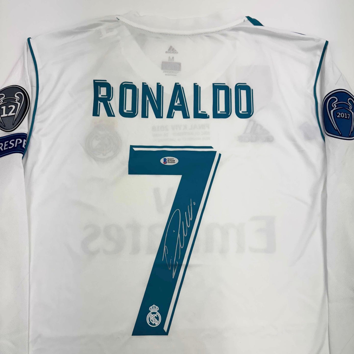 Autographed/Signed Cristiano Ronaldo Real Madrid White Soccer Jersey Beckett BAS COA