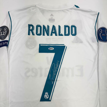 Autographed/Signed Cristiano Ronaldo Real Madrid White Soccer Jersey Beckett BAS COA